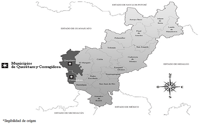 Mapa del estado de Quer&eacute;taro