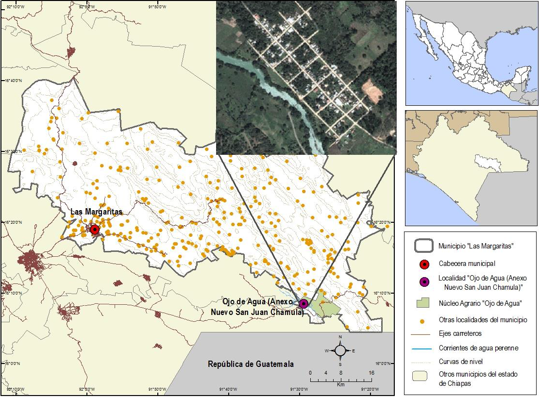 Localización geográfica de Ojo de Agua (Anexo Nuevo San Juan Chamula), Las Margaritas, Chiapas