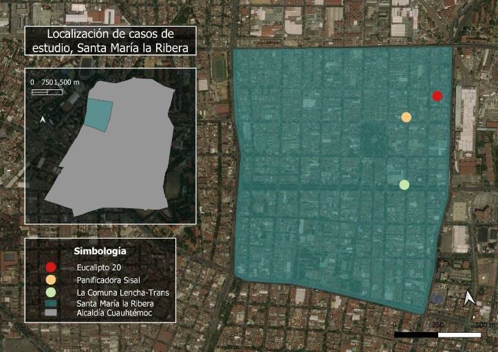 Localizaci&oacute;n de casos de estudio en Santa Mar&iacute;a la Ribera, CDMX 