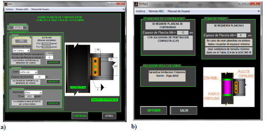 Ventana gráfica para la conexión BFP: a)
Diseño alma viga- ala columna y b) Diseño planchas de continuidad, planchas en
zona de panel y relación columna fuerte- Viga débil.