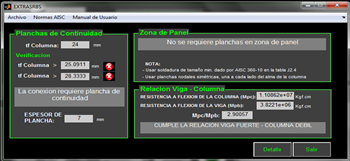 Interfaz gráfica diseño para planchas de continuidad, planchas en
zona de panel y relación columna fuerte- viga débil