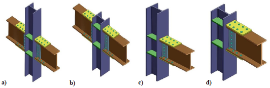 Diferentes
tipos de nodos BFP: a) interno, b) interno último piso, c) de borde, d) de
borde último piso