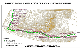 Ubicación de ensayos vía Portoviejo – Manta.
