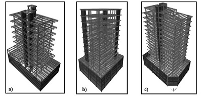 Modelos estructurales de Edificios: a) #1, b) #2 y c) #3.