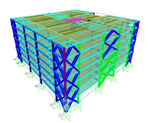 Vista 3D de modelo estructural de Edificio#4.