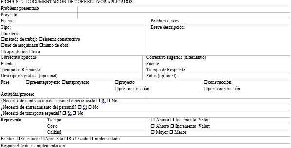 Ficha para documentaci&oacute;n de correctivos aplicados.