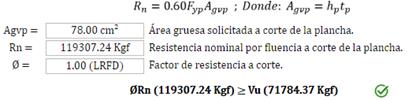 Resistencia por fluencia a corte en la plancha de corte (N)