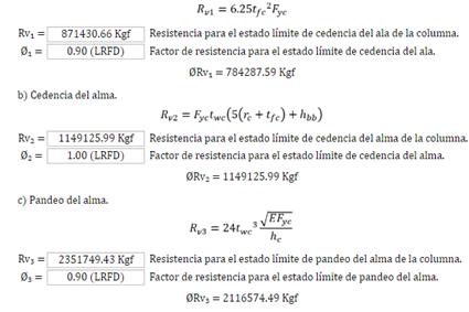 Resistencia m�nima de la columna ante cargas concentradas (Kgf)