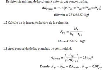 Fuerza en la cara de la columna para el dise�o de planchas de continuidad, Ffu (Kgf)