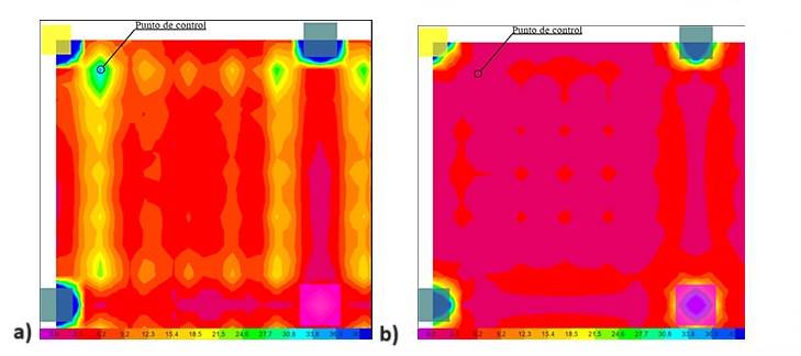 a) Fuerza resultante m�xima del nivel 1 paso de carga N�3 en kN/m. b) Fuerza resultante m�xima del nivel 2 paso de carga N�3 en kN/m.
