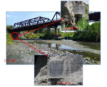 Socavaci�n de la base del puente. 