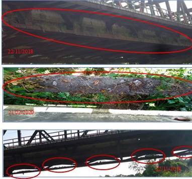 Acumulaci�n de escombros en el alma de la viga.