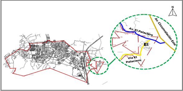 Ubicaci�n del �rea de estudio dentro de la poligonal de Cabudare. Fuente: los autores V�rtices del �rea objeto de estudio.