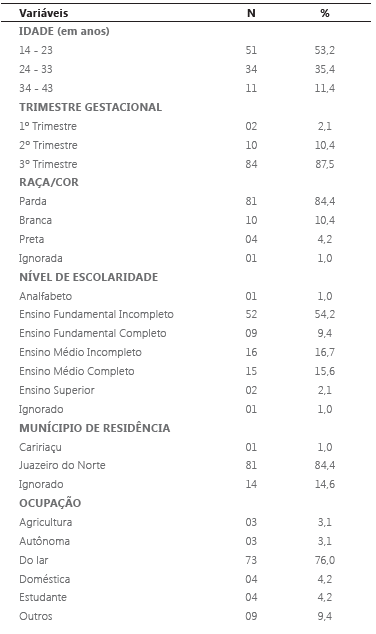 Distribuio das participantes quanto ao perfil sociodemogrfico em um municpio da regio do Cariri, Cear. Brasil, no perodo de 2017-2018.