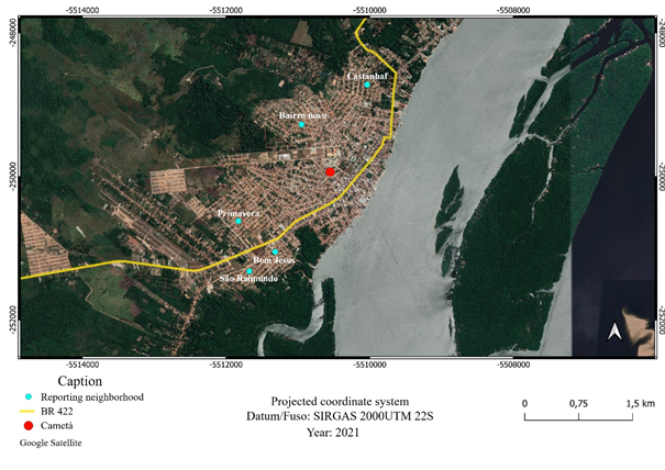 Probable areas of American tegumentary leishmaniasis infections in Camet-PA