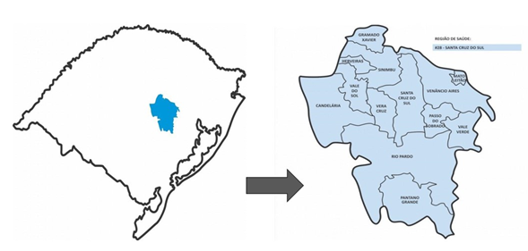 Map of municipalities in the 28th Health Region (State Department of Rio Grande do Sul, 2016)