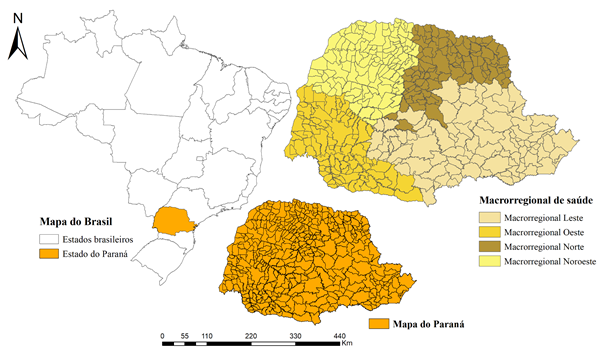 Mapa de cen�rio em n�vel nacional, estadual e por macrorregional de sa�de. Bandeirantes &ndash; Paran�, 2023.