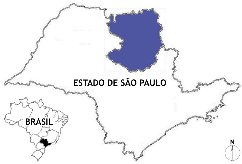 Regio em que o laboratrio Ncleo de Cincias Qumicas e Bromatolgicas do Instituto Adolfo Lutz – Regional de Ribeiro Preto (NQBRP) colabora no monitoramento da qualidade da gua destinada ao consumo humano (em azul).