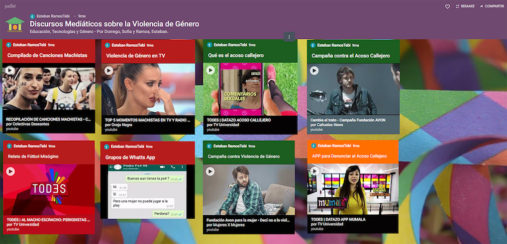 Proyecto Violencia de Género en Curso de Ingreso (FPyCS-UNLP). Mural realizado en Paddlet sobre discursos mediáticos