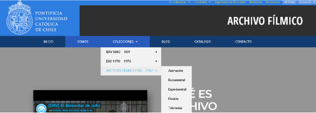 Categoras de la pgina web del Archivo Flmico PUC