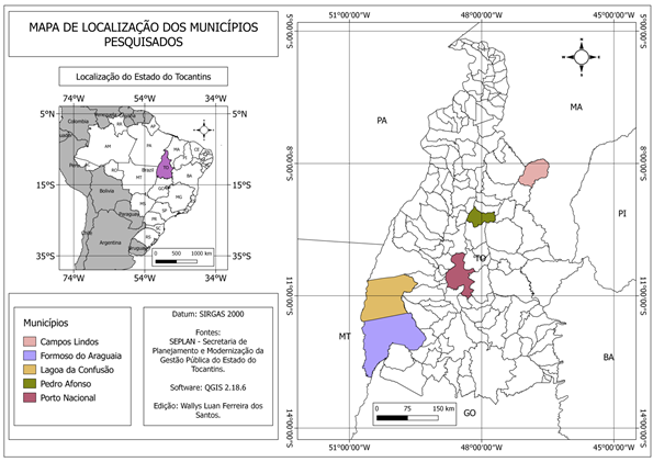 &ndash; Mapa da Localiza&ccedil;&atilde;o dos munic&iacute;pios analisados