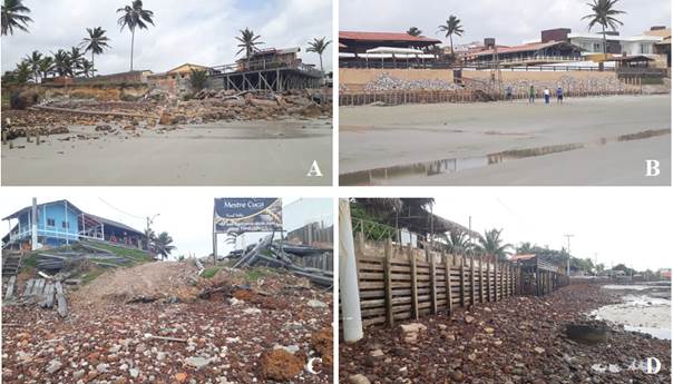– Processos erosivos nas praias do Atalaia A B e Farol Velho C D