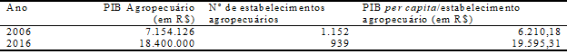 PIB per capita por estabelecimento agropecu&aacute;rio de Rolante/RS