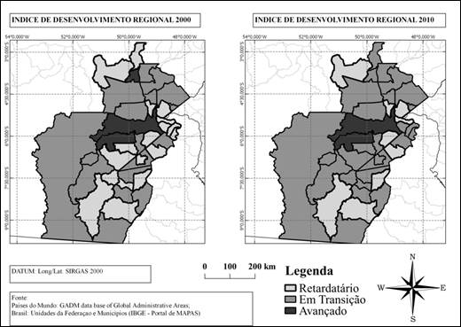 &ndash; Mapa do &Iacute;ndice de Desenvolvimento Regional 2000 e 2010