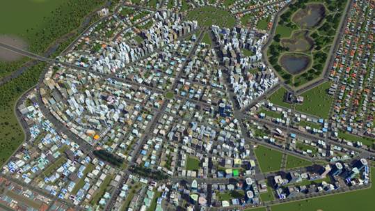 Edificações do plano de Attilio Corrêa Lima reproduzido no Cities Skyline