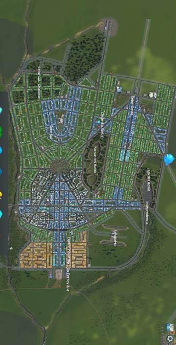 – Zoneamento da Cidade no software Cities Skyline