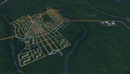 – Perspectiva do traçado da cidade de Goiânia do Plano original de Attilio Corrêa Lima desenhado no software Cities Skyline