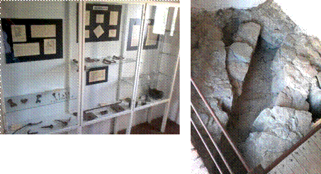 Expositores com objetos em ferro das escavações e “Acequias Coloniales”