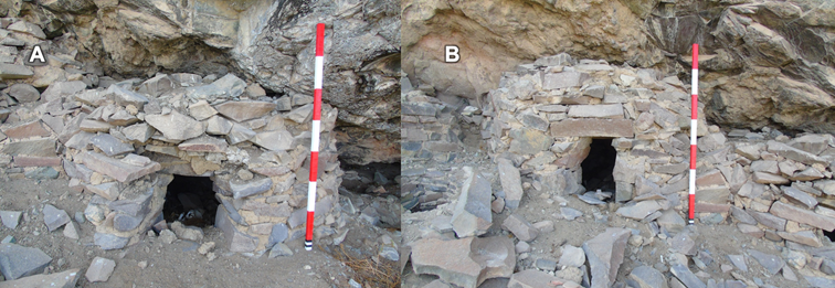 Vista norte a sur del acceso al ambiente 2 (A) y 3 (B).