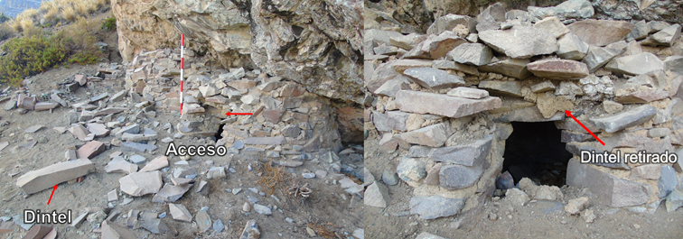 Ambiente 2 en el sitio Gentilmach&rsquo;ay, se evidencia el retiro del dintel por parte de los saqueadores con la finalidad de facilitar el acceso.
