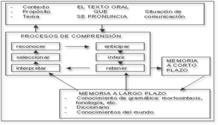 Se detalla los procesos de comprensi�n de textos propuestos por Casani Luna y Samz 1994 que parte de la situaci�n comunicativa otorgada por el contexto y luego pasa a almacenar la informaci�n que permitir� comprender