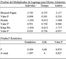 Resultados de las pruebas para la elecci�n del m�todo de estimaci�n