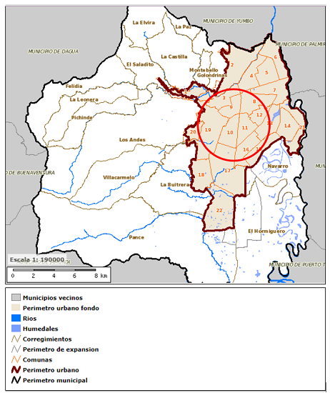 Mapa por comunas de la ciudad de Santiago de Cali, Colombia