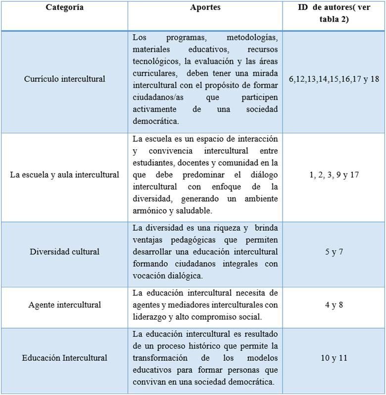 Síntesis de los aportes según categorías emergidas