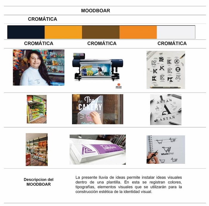 Moodboar y lluvia de ideas con volcada visual de datos recabados de la web