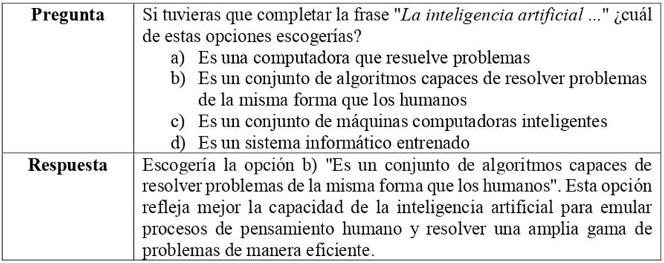 Tarea encomendada a ChatGPT (resoluci�n de una pregunta con opciones)