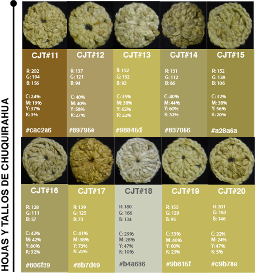Valores tonales obtenidos a partir del teñido con hojas y tallos de chuquiragua
