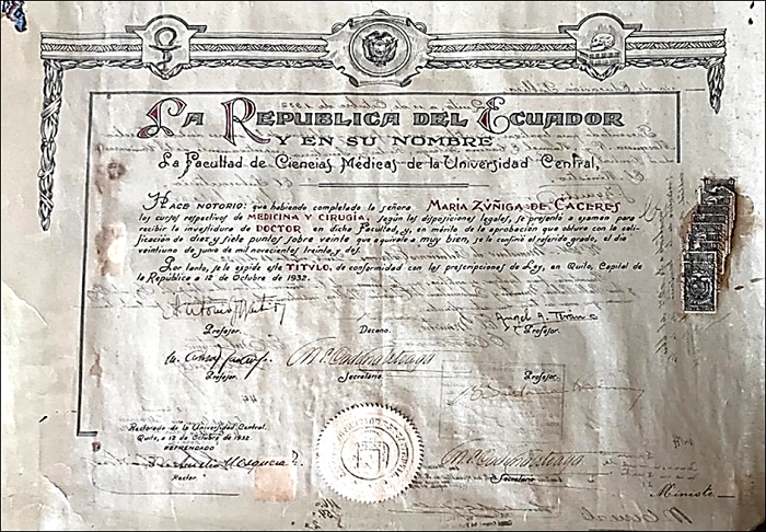 T�tulo de Doctora en Medicina y Cirug�a de Mar�a Elina Z��iga 