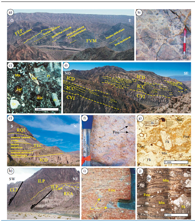 a) Vista panorámica de
afloramientos de la Formación Vega de Los Machos (FVM)