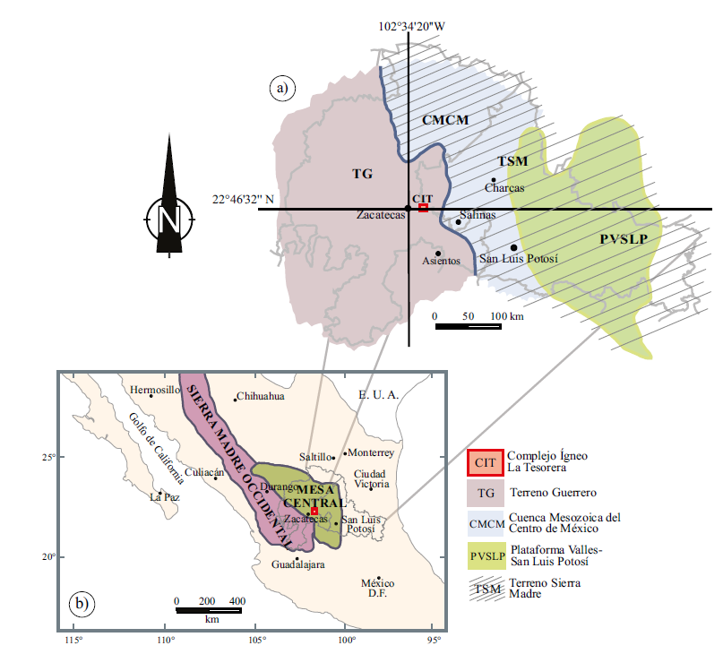 Mapa de localización del Complejo Ígneo La Tesorera.