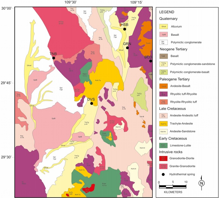 A simplified geological map of the north-eastern zone of the study area.