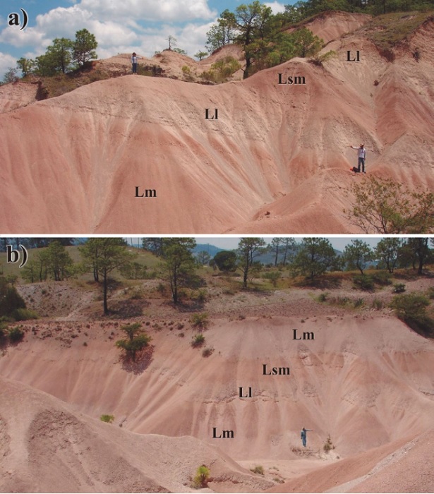 Lacustrine clastic offshore facies. a) and b) depict fine-grained sequences.