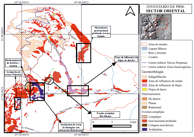 Mapa inventario resultante de los PRM del sector oriental del área de estudio.