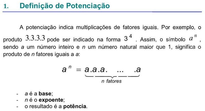Definição de Potenciação.