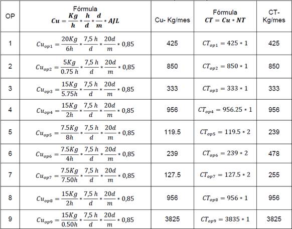 Determinación de las capacidades productivas