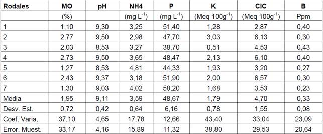 Aplicaci&oacute;n de estimadores estad&iacute;sticos a los par&aacute;metros f&iacute;sicos y qu&iacute;micos de 30-100 cm de profundidad.